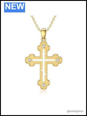 14K Gold Orthodox Cross Pendant Necklace